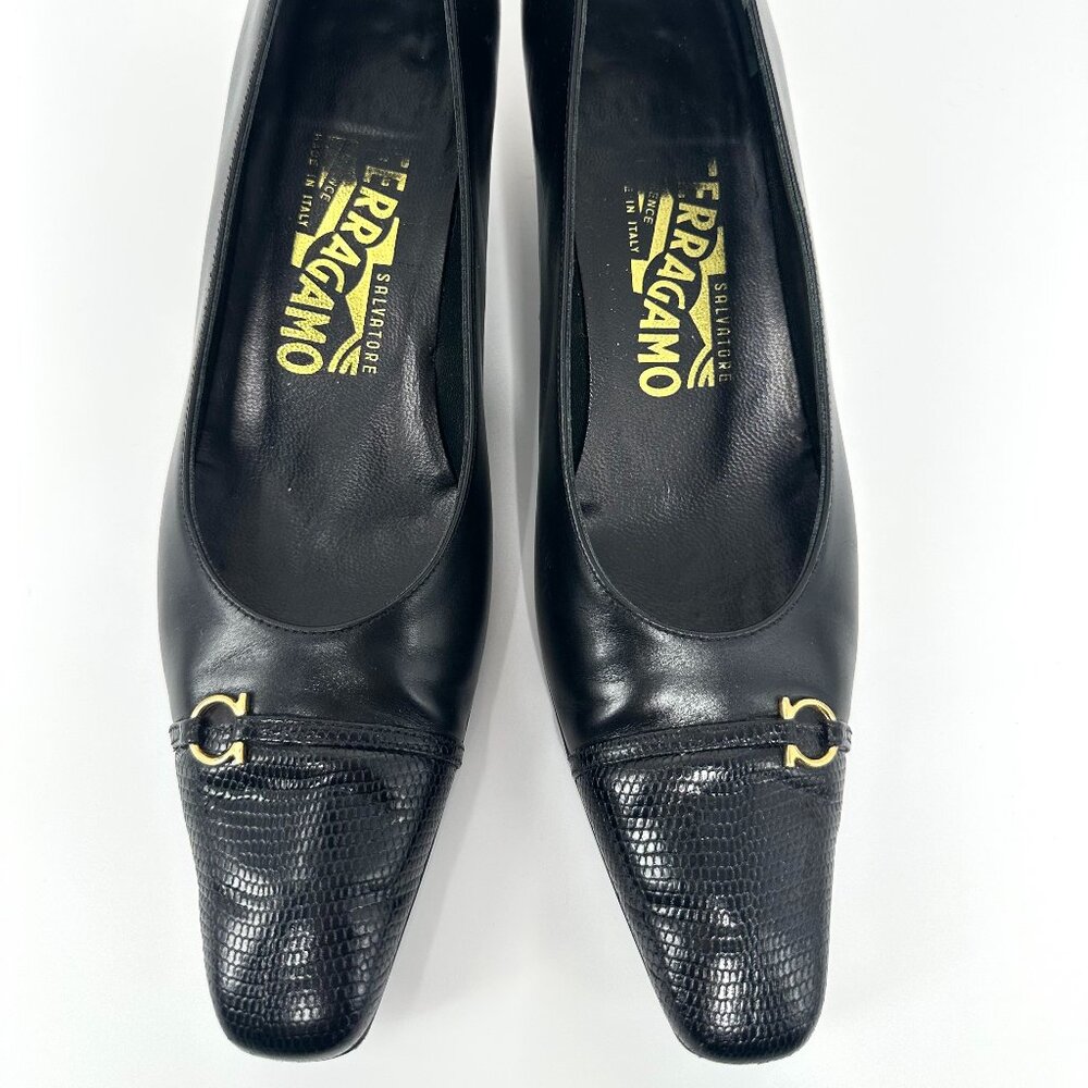 Salvatore Ferragamo Gancini Low-Heel Leather Pumps